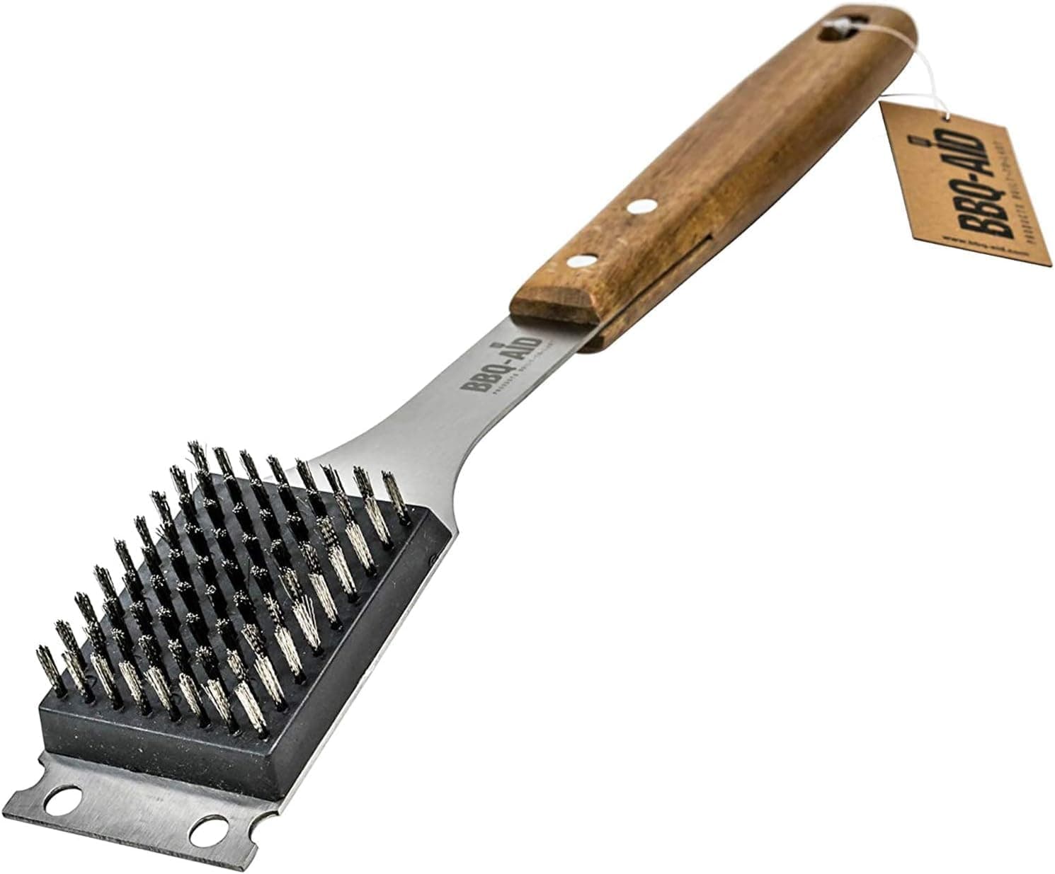 Wooden-Handle Grill Brush and Scraper — keeping one handle across several seasons