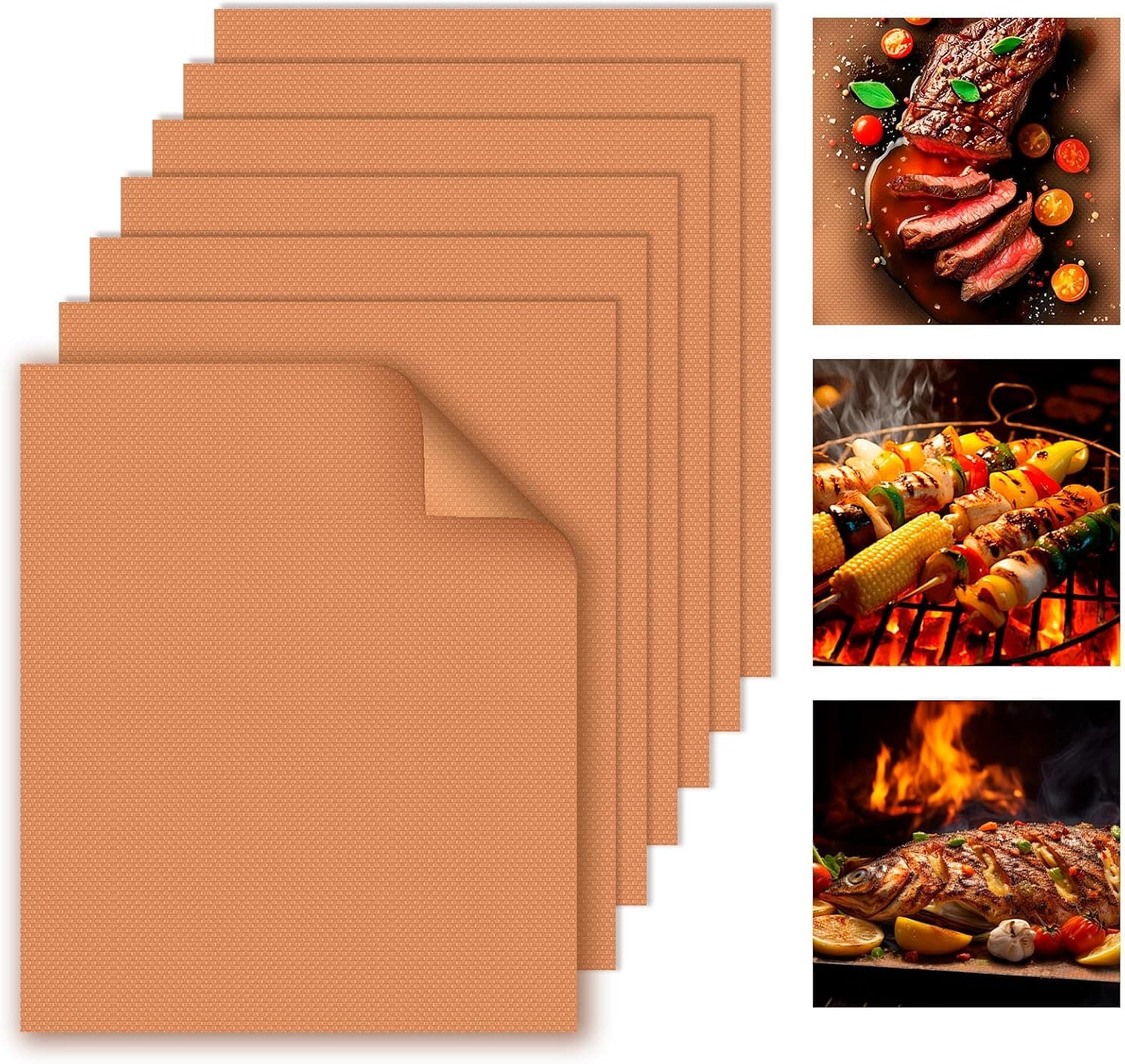 WIBIMEN Copper Grill Mats, 15.75 x 13 inch, 7-pack — heavier use on the grate
