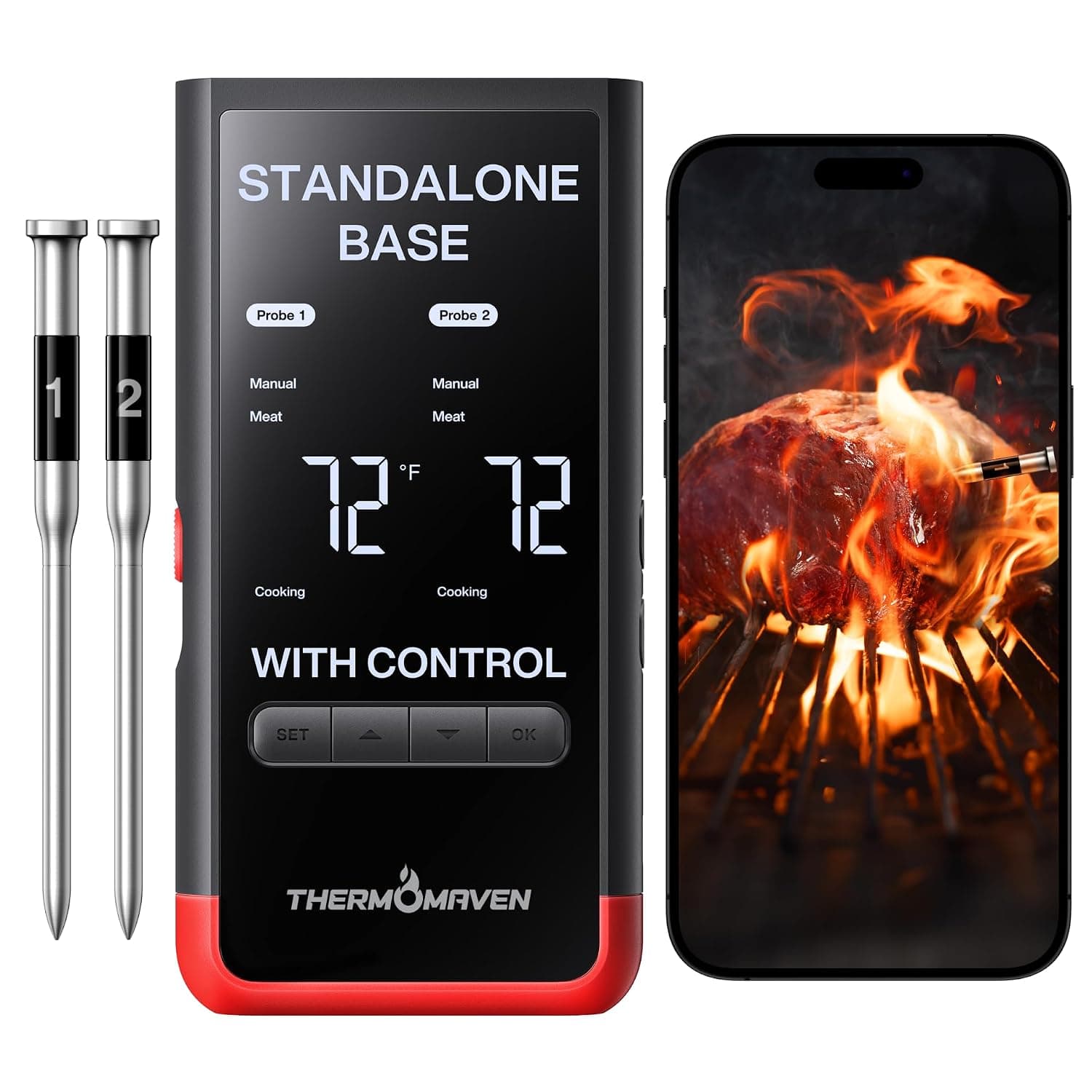 ThermoMaven WiFi Thermometer, 2 Probes — cooking two large cuts at once